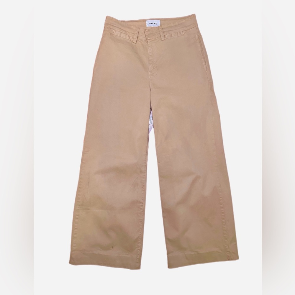Frame Jeans Wide Leg Tomboy Leg Trousers in Washed Tan